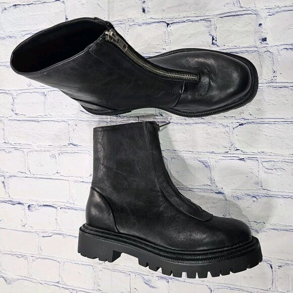 American Eagle Outfitters Shoes - American Eagle Black Faux Leather Ankle Boots Booties Shoes Front Zip SZ 8.5